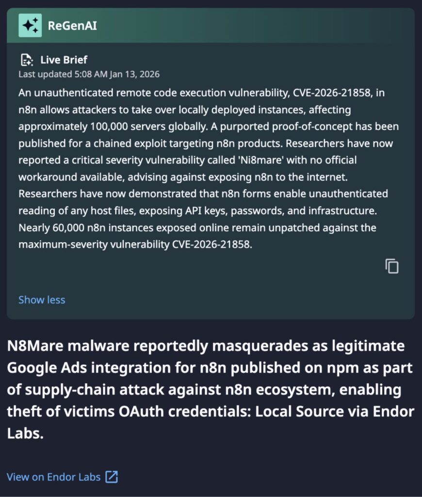 Dataminr alert detecting first indications of N8Mare malware on Jan 11, 2026 10:22 AM EST