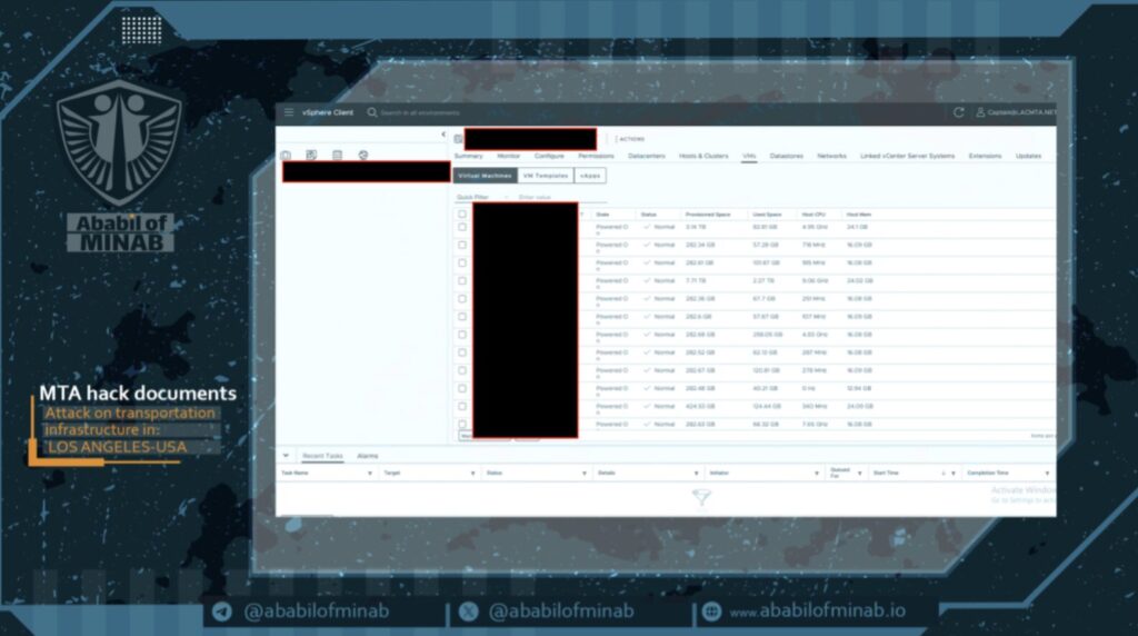 Sample of a screenshot shared from Ababil of Minab after targeting LA Metro. Source: Dataminr