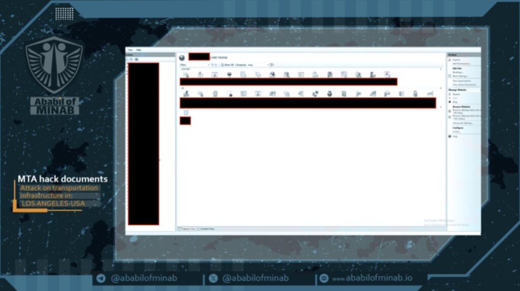 Sample of a screenshot shared from Ababil of Minab after targeting LA Metro. Source: Dataminr