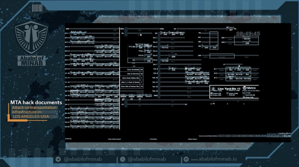 Sample of a screenshot shared from Ababil of Minab after targeting LA Metro. Source: Dataminr