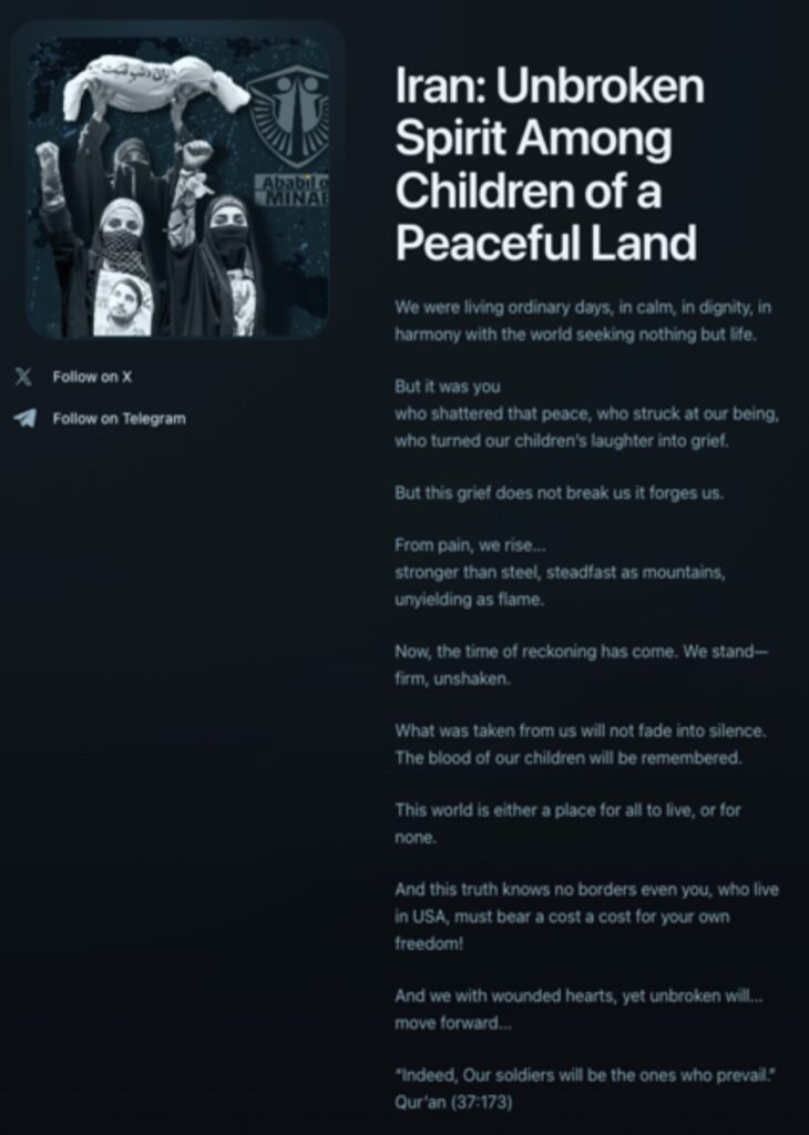 Ababil of Minab's own description of their mission and motivation. Source: Dataminr