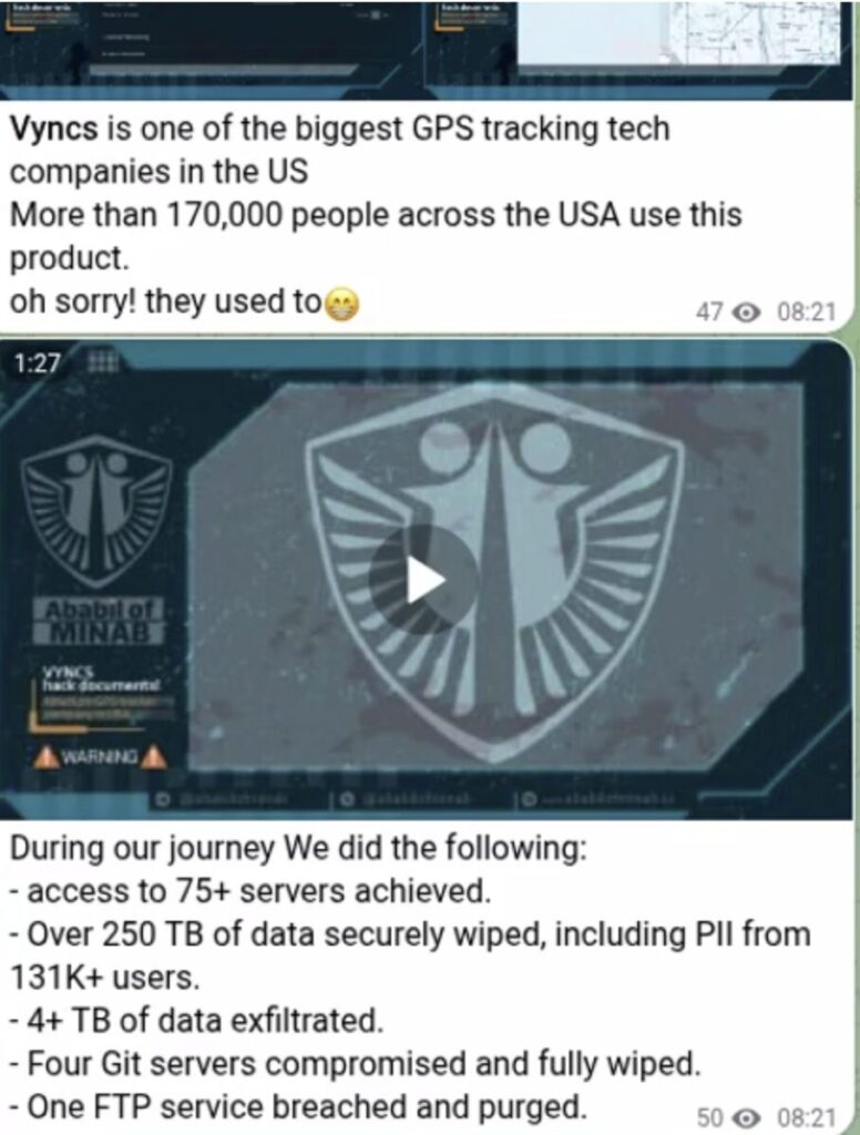 A screenshot from Ababil of Minab’s Telegram channel. Source: Dataminr