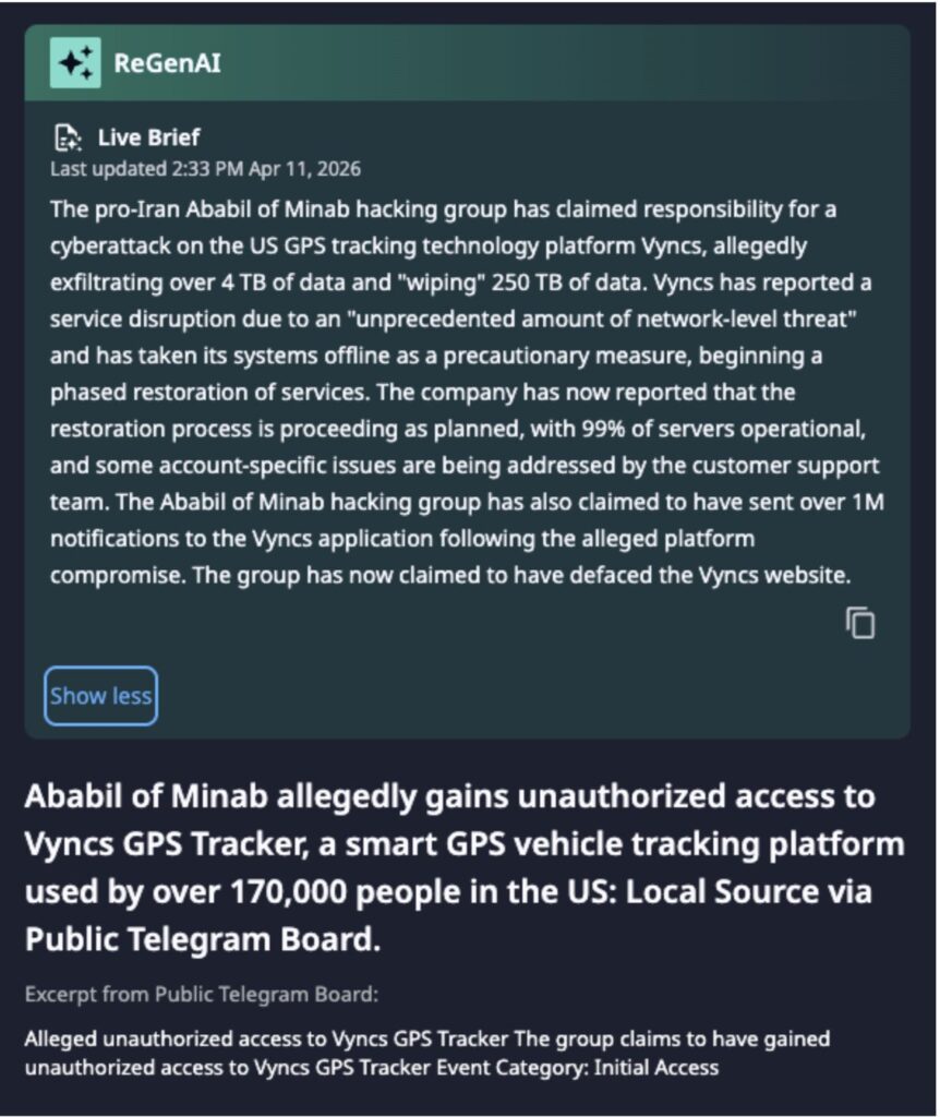 Dataminr ReGenAI generates a Live Brief of the incident as more details become available.