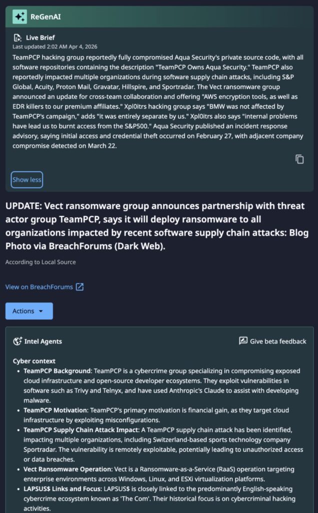 Dataminr alert regarding Vect's operationalization of a partnership with TeamPCP