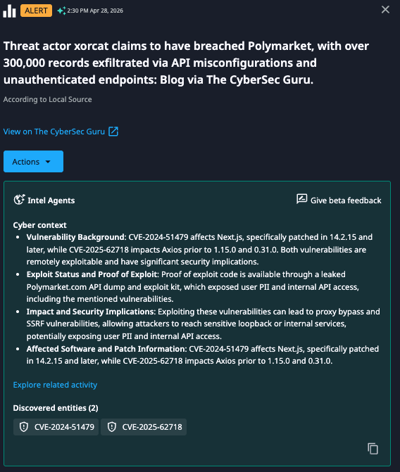 Dataminr Alerting on the the alleged Polymarket breach of over 300,000 records