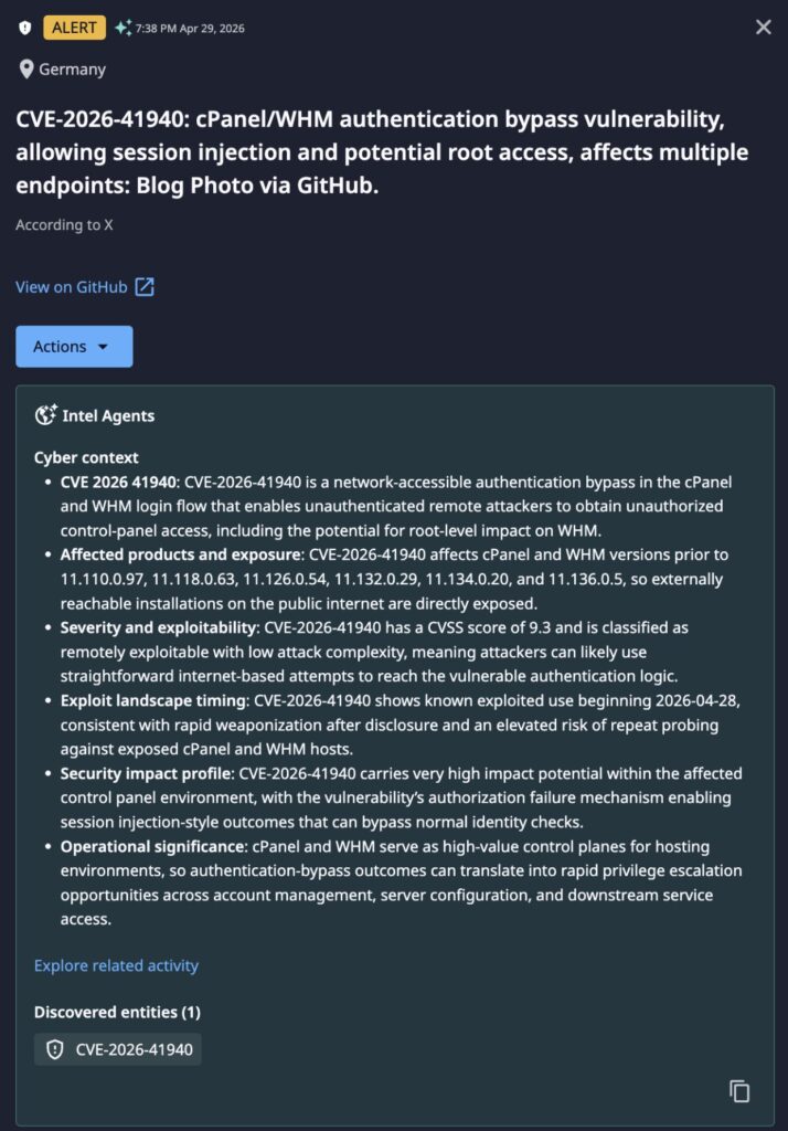 Dataminr alerting on CVE-2026-41940