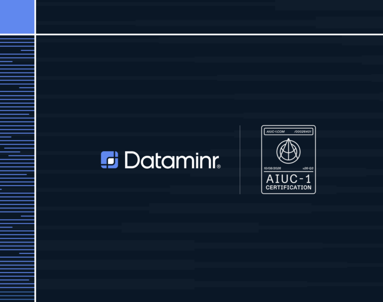 The Dataminr logo positioned next to its AIUC-1 certification badge.